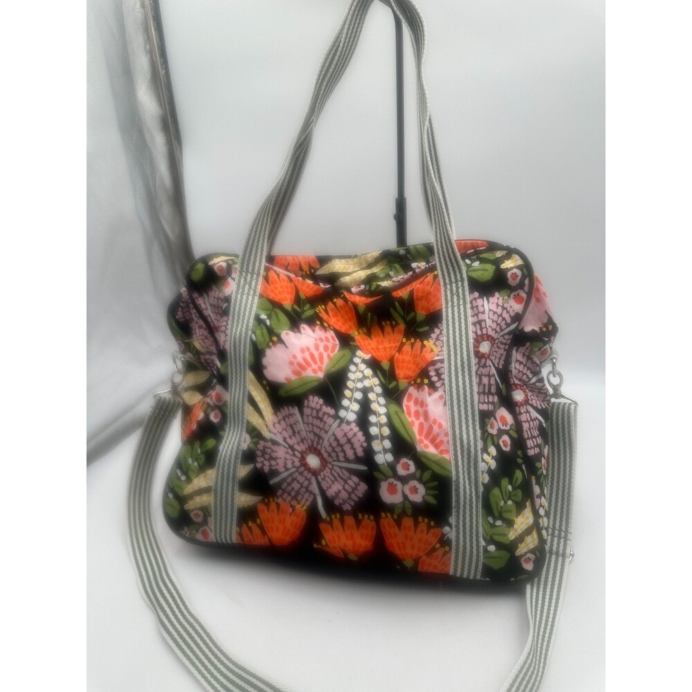 Thirty-One Away For The Weekender Floral Canvas Travel Tote Bag Striped Straps